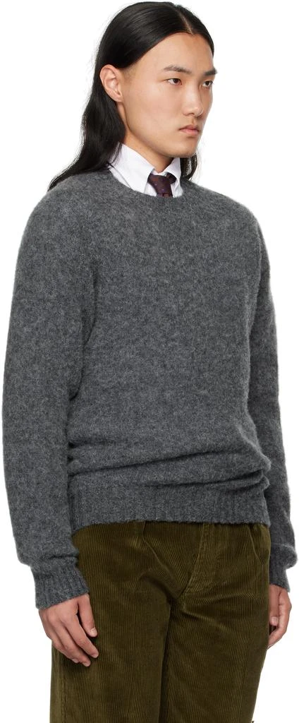 Drake's Gray Brushed Shetland Crew Neck Sweater 2