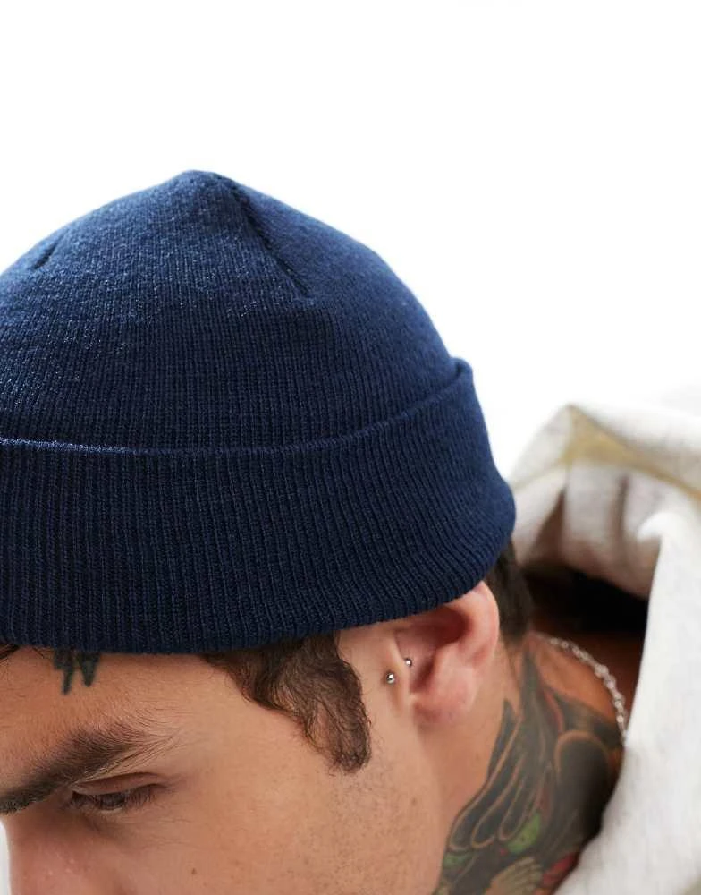 ASOS ASOS DESIGN mini fisherman ribbed beanie in navy 2