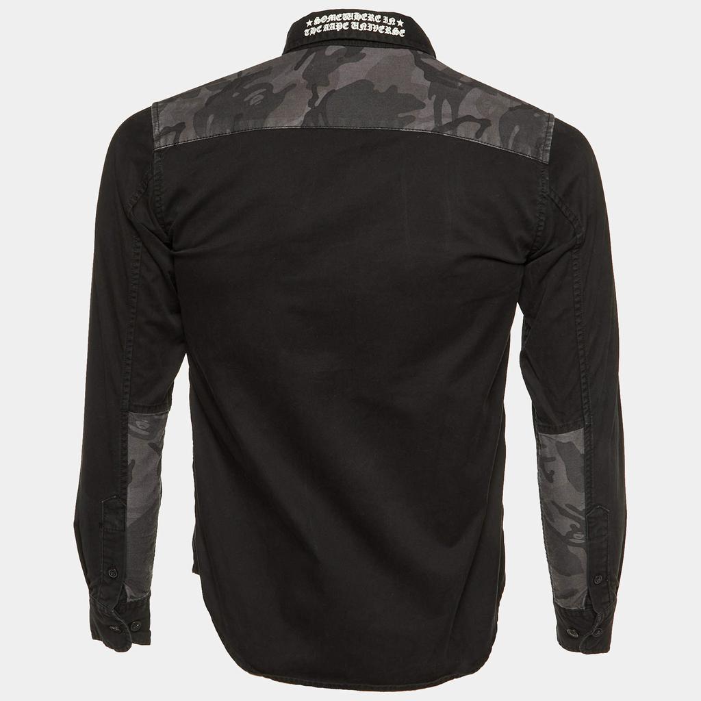 A Bathing Ape A Bathing Ape Black Cotton Applique Detail Shirt S