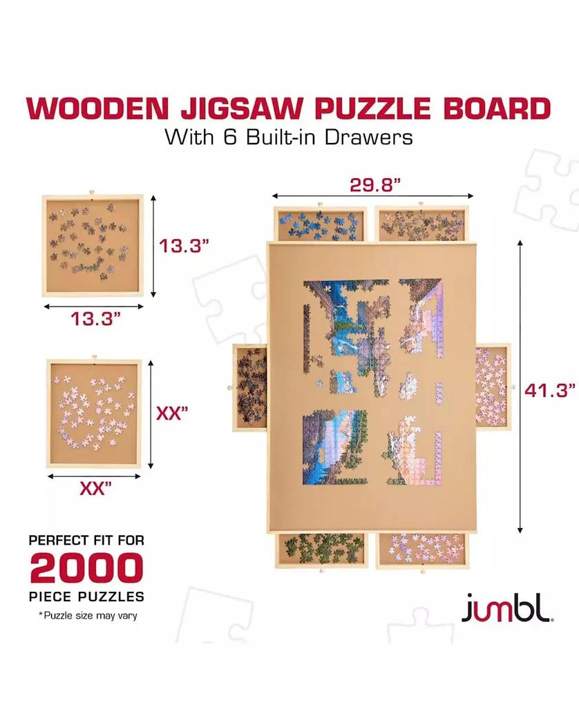 Jumbl 2000-Piece Puzzle Board with Drawers, Lazy Susan 
Cover - Rotating Wooden Jigsaw Puzzle Table 2