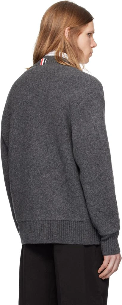 Thom Browne Gray Wool Fleece Oversized V Neck Cardigan 3
