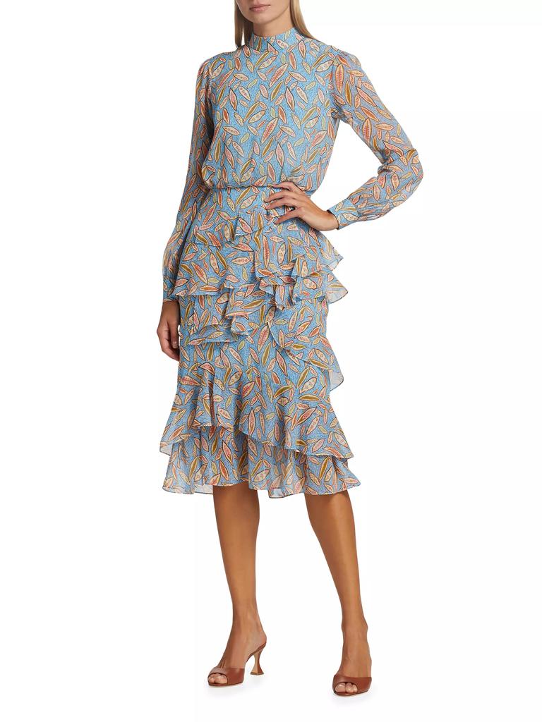 Saloni Isa Ruffled Silk Georgette Teardrop Print Dress