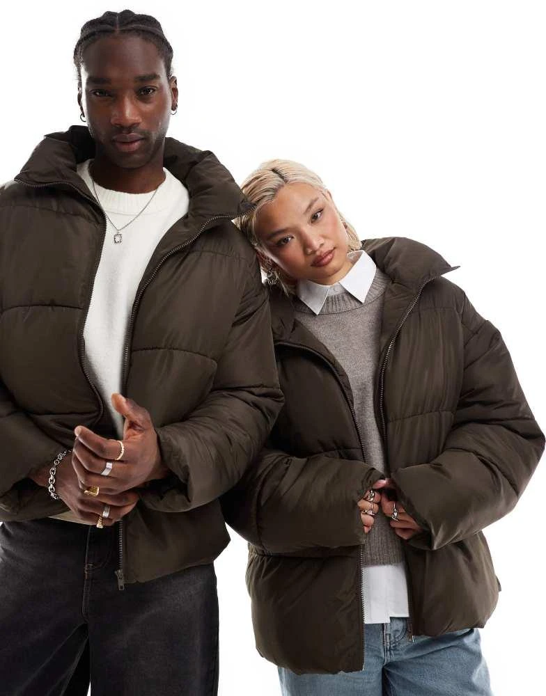 COLLUSION COLLUSION unisex puffer jacket in Brown 1
