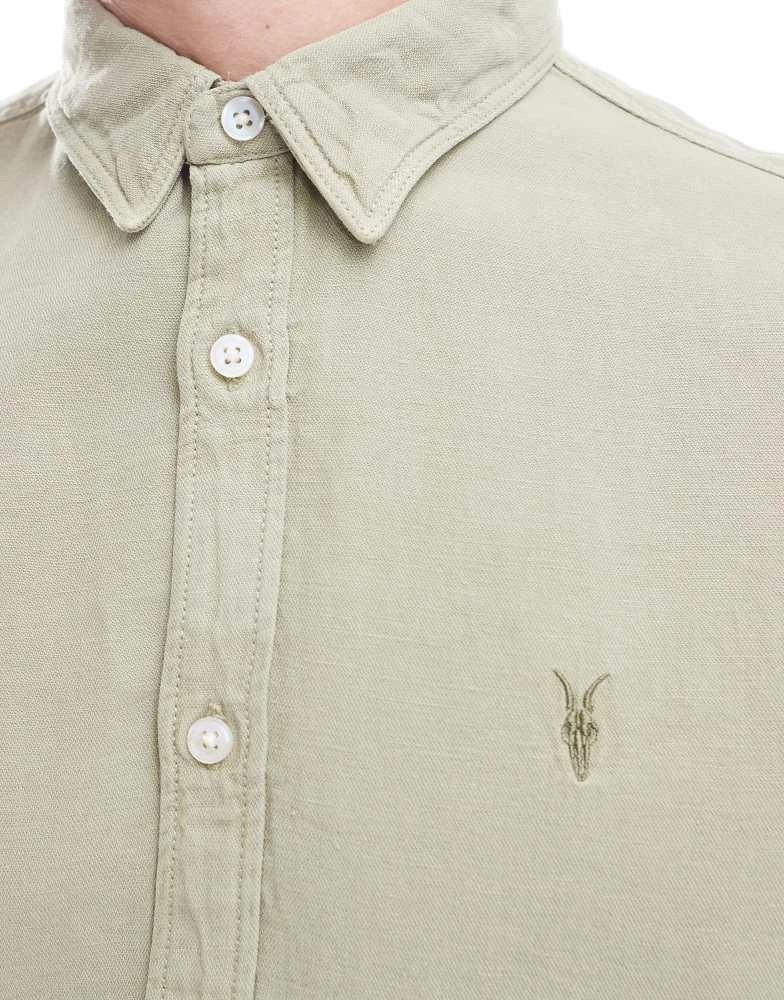 ALL SAINTS AllSaints Laguna long sleeve linen shirt in green 3