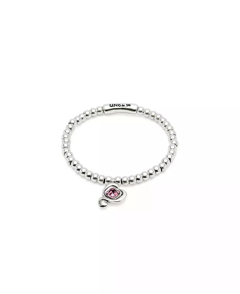 UNOde50 Silver Beaded and Pink Crystal Heart Stretch Bracelet