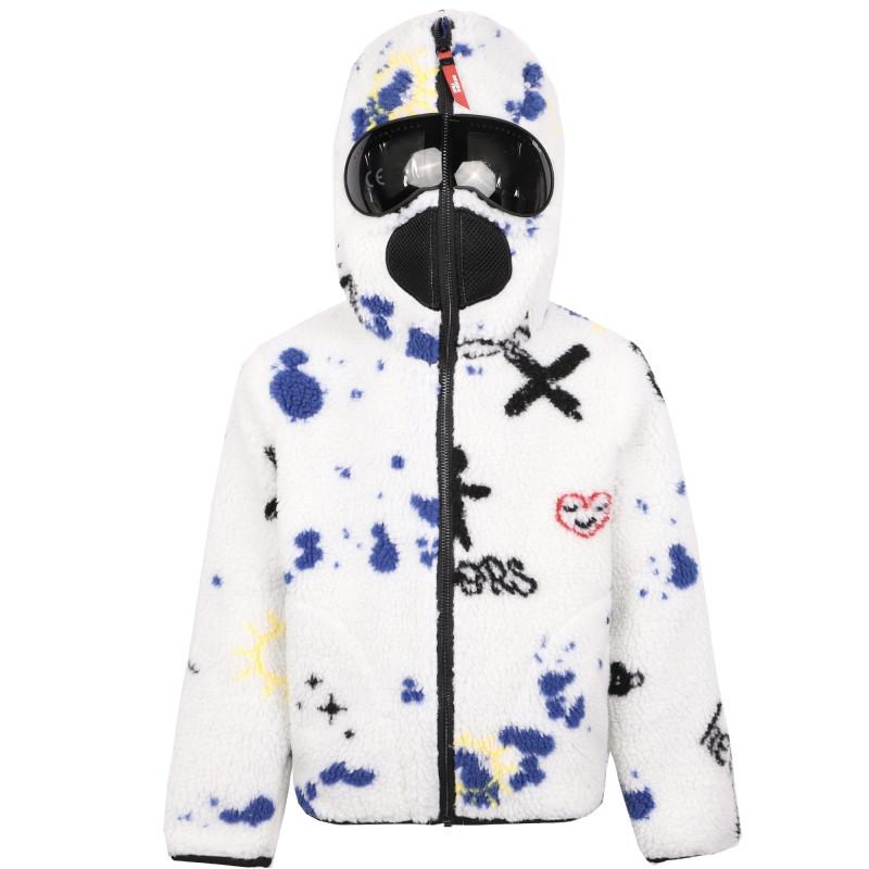 Ai Riders Teddy fabric white tie dye ski hooded jacket