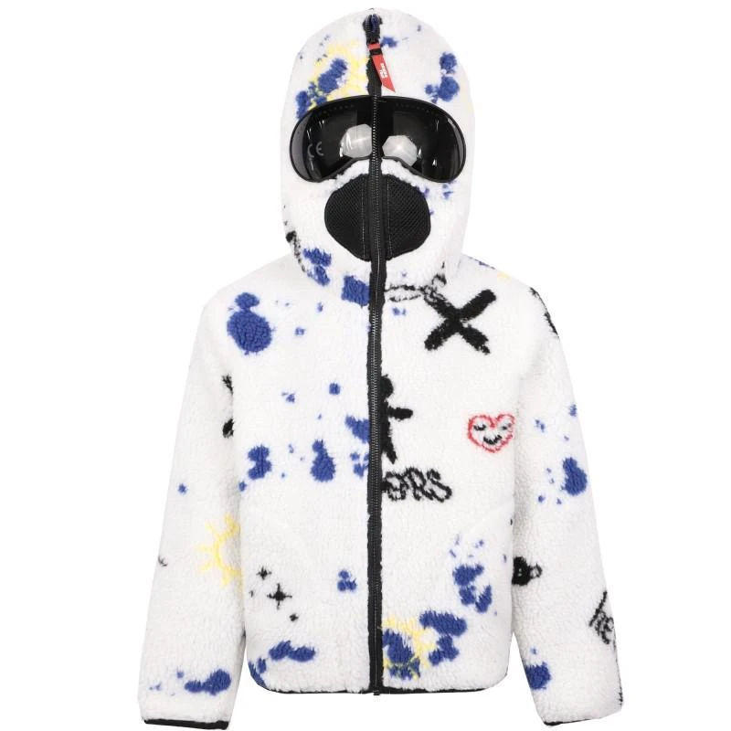 Ai Riders Teddy fabric white tie dye ski hooded jacket 1