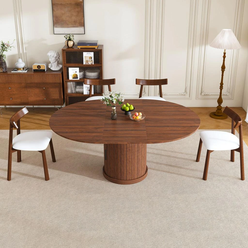 Streamdale Furniture Streamdale 59" Extendable Oval Dining Table Set with 4 Walnut Chairs 
2-Tier Storage
