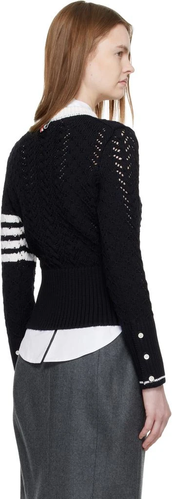 Thom Browne Navy Cable Pointelle Stitch Classic 4-Bar Sweater 3