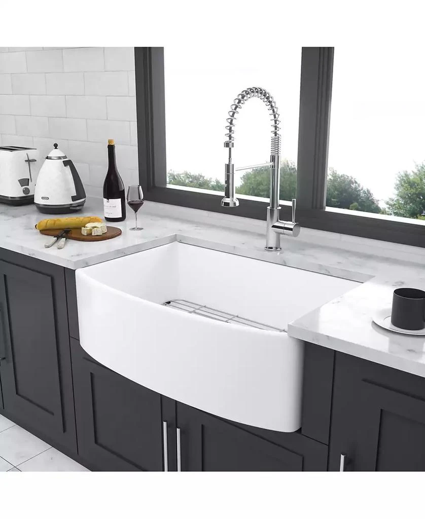 Flynama 30x19x10inch White Farmhouse Sink Ceramic Porcelain Arch Edge Apron Front Single Bowl 6