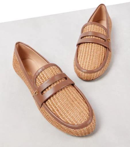 Gianvito Rossi Leather-trimmed raffia loafers 5