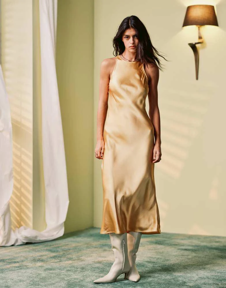 & Other Stories & Other Stories bias cut satin midi dress in yellow 1