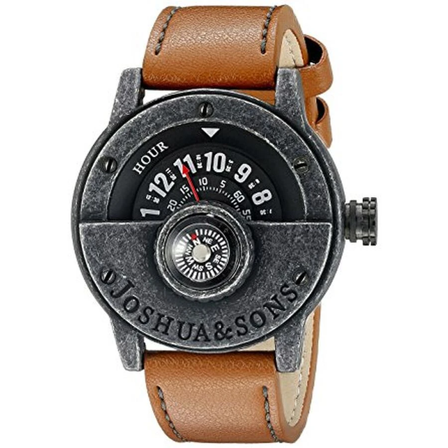 Joshua And Sons Joshua & Sons Black Dial Men's Brown Leather Compass Watch JX116BKBR 1