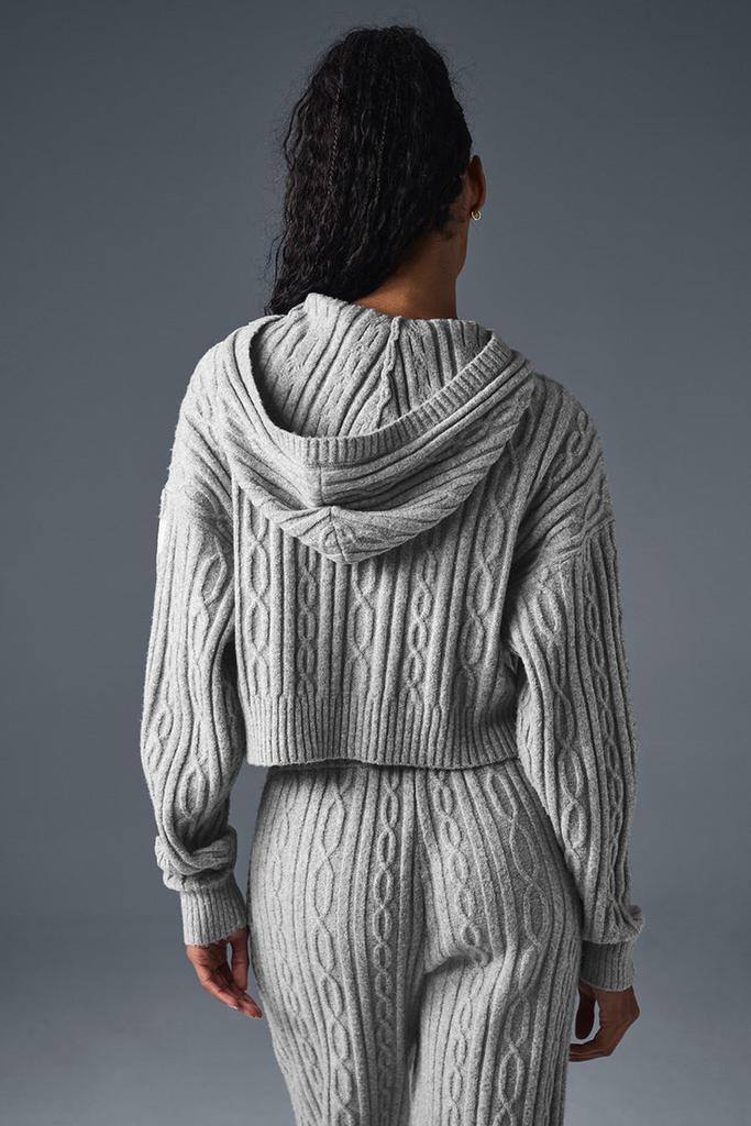 aloアロ ケーブルニットフーディ Alo Cable Knit Winter Bliss Hoodie - Athletic Heather Grey