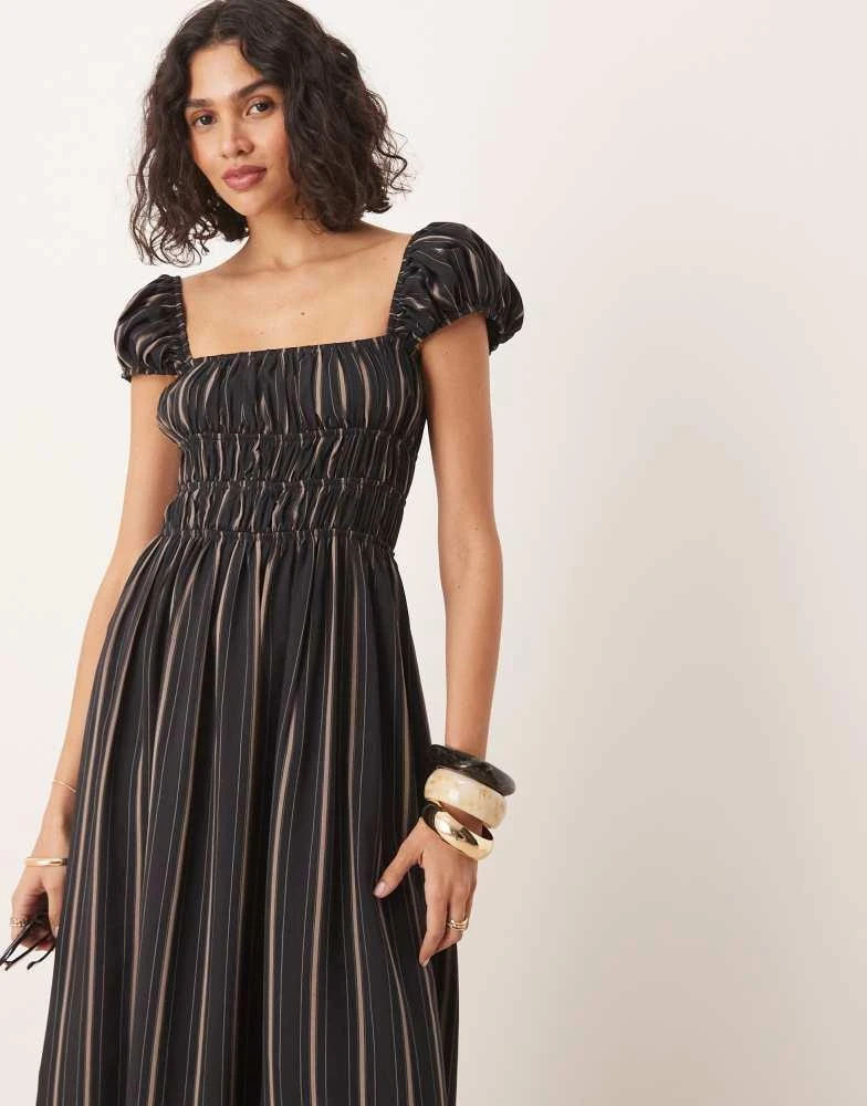 asos design cotton structured midi dress ASOS DESIGN cotton structured midi dress with ruched bust and pleat skirt  in black