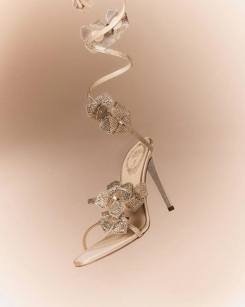 Rene Caovilla Floraine Crystal Flowers Ankle-Wrap Sandals 6