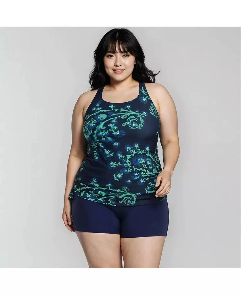 Calypsa Plus Size Maya Tankini Swim Top With Built-In Bra and Swim Shorts Set