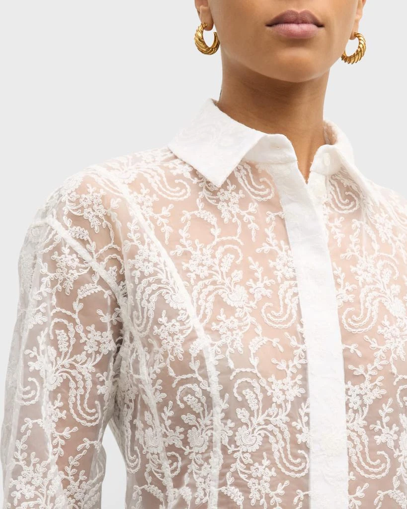 ADEAM Margot Floral Sheer Button Down Shirt 5