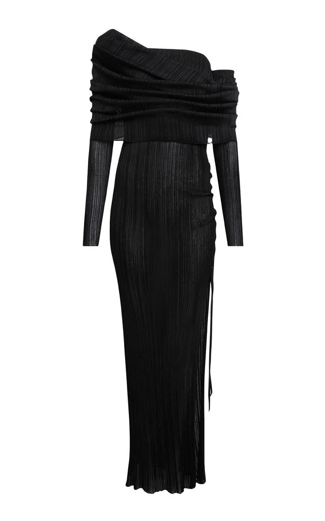 Alaïa ALAÃA - Draped Off-The-Shoulder Knit Maxi Dress - Black - FR 36 - Moda Operandi 1