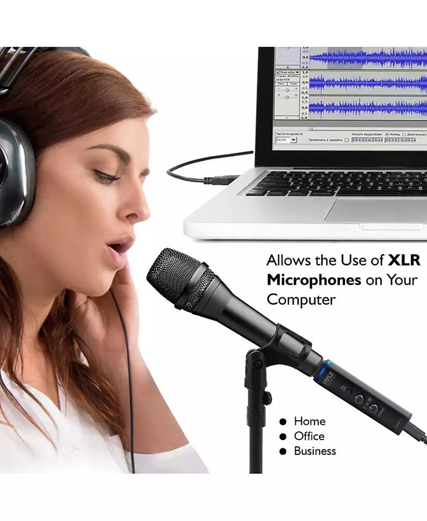 Pyle XLR-to-USB Microphone Adaptor, USB Mic Interface with Volume Control and +48V Phantom Power 3