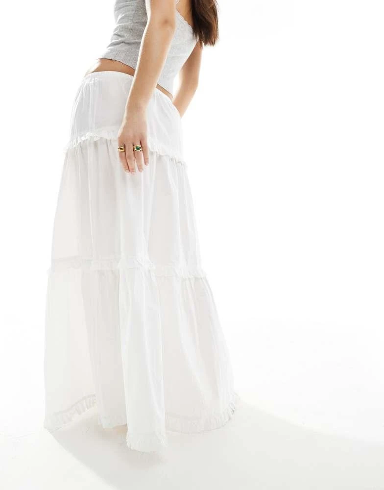 Monki Monki tiered maxi skirt with ruffle detail in white 4