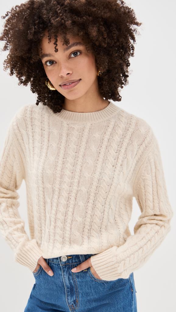 White + Warren Cashmere Cropped Cable Crew Sweater