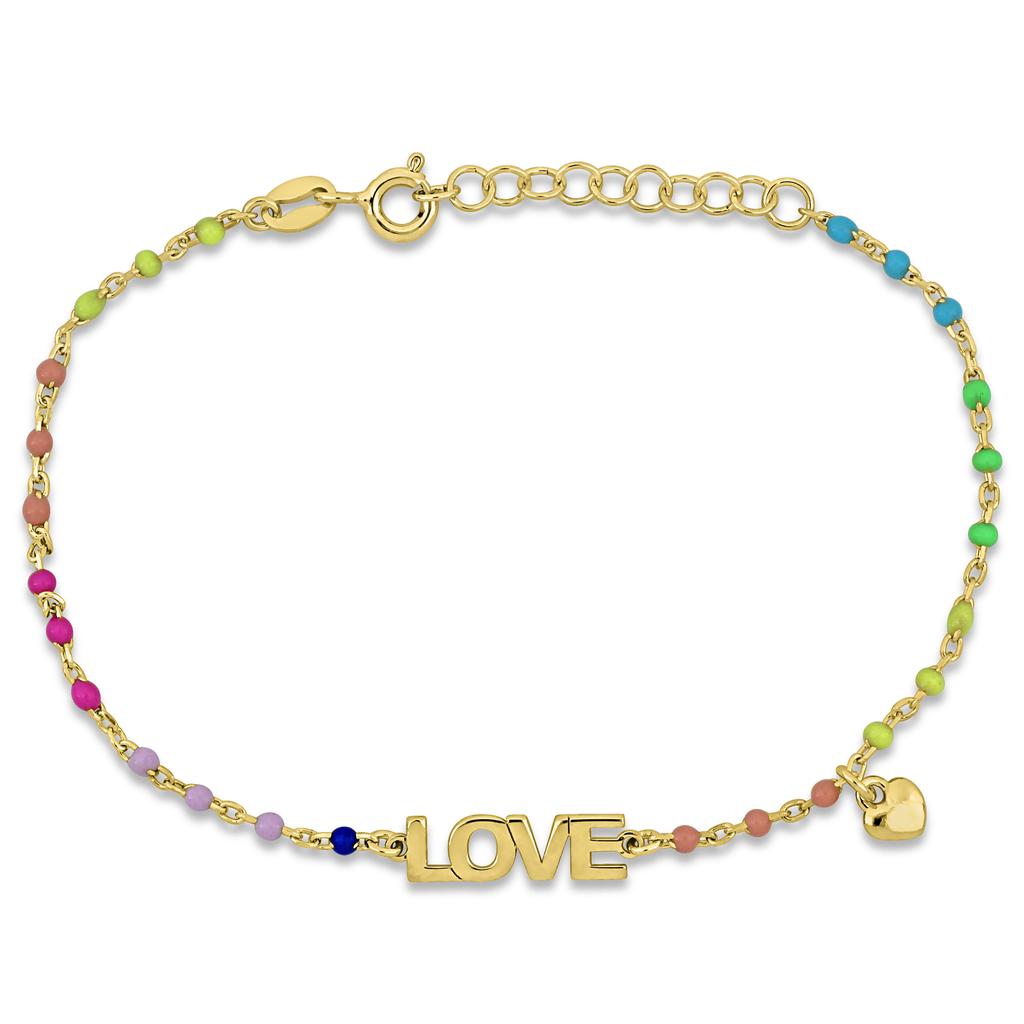 Mimi & Max Multi-Color Enamel LOVE and Heart Charm Bracelet in Yellow Plated Sterling Silver - 6.5+1 in.
