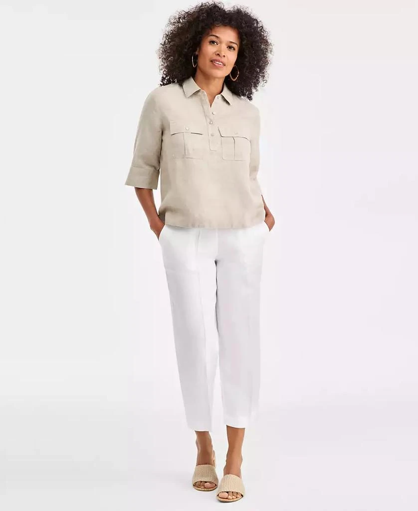 Charter Club Women
s 100% Linen Solid Half-Placket Elbow-Sleeve Blouse, Macy
s Exclusive 2