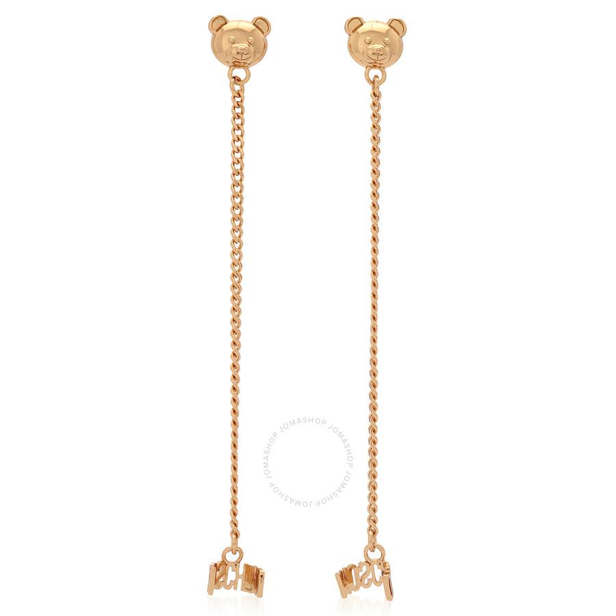 Moschino Gold Teddy Bear Logo Chain Drop Earrings