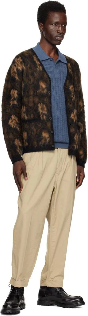 BEAMS PLUS Brown Double Jacquard Botanical Pattern Cardigan 4