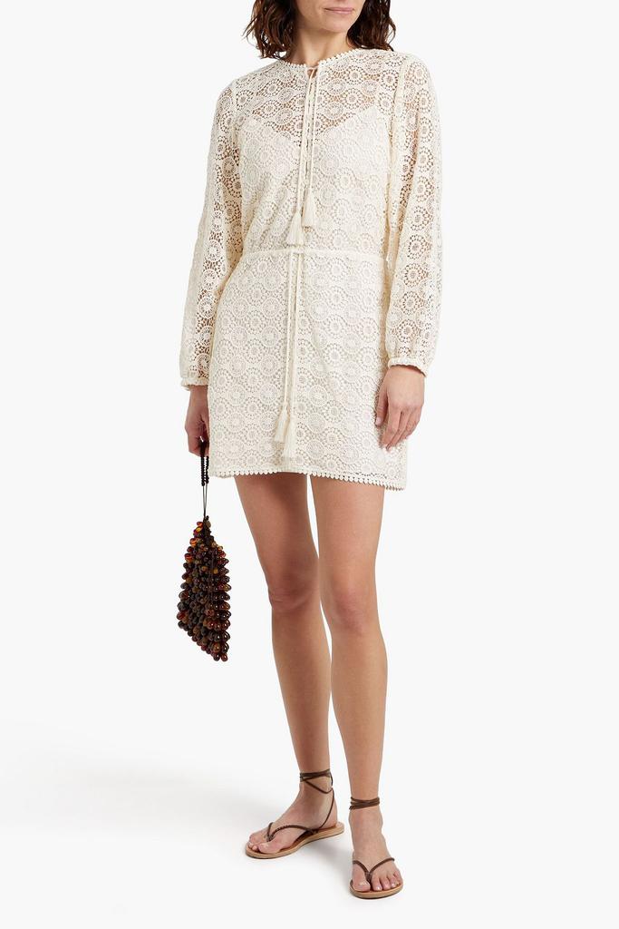 FRAME Tasseled crocheted cotton mini dress