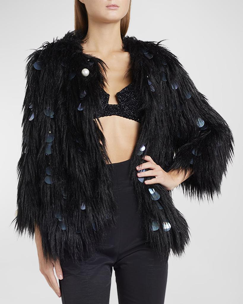 Ross Gold Embellished Faux Fur Jacket – On Sale Now with Up to 66