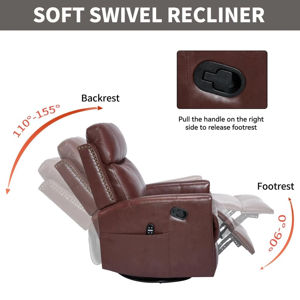 Streamdale Furniture Streamdale Wine Red Leather Heat Massage Rocker Recliner 3