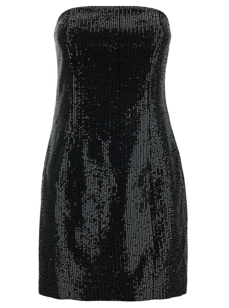 Rotate Mini Black Strapless Dress With Paillettes In Cotton Woman