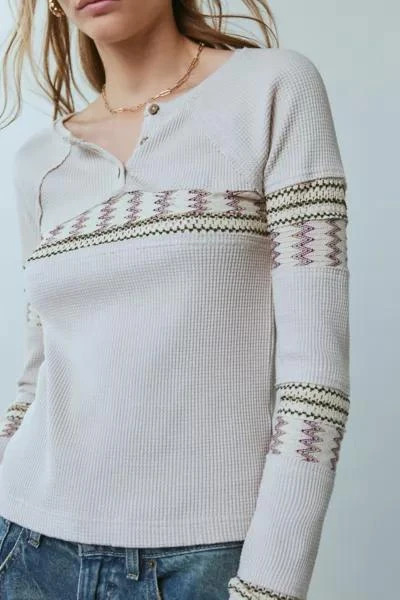 BDG BDG Josie Embroidered Thermal Long Sleeve Henley Tee 2