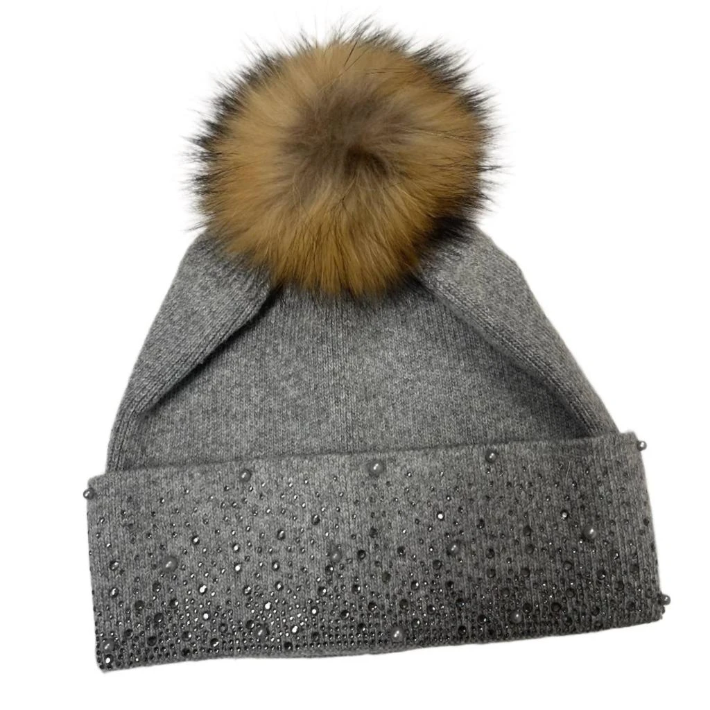 Beanie with crystal beading and fur Pom CRYSTAL SKIER BEANIE – Yarid main image 4