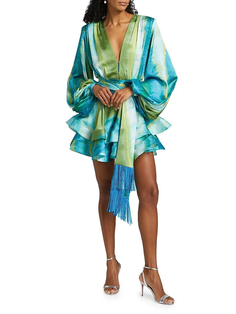 BRONX AND BANCO Bedouin Coastal Abstract Silk-Blend Tie-Waist Minidress 2