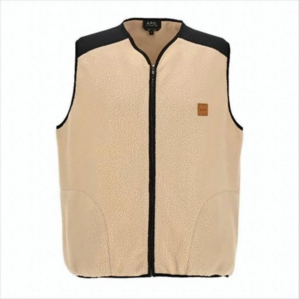 A.P.C. Textured Beige Fleece Vest with Contrasting Black Fabric