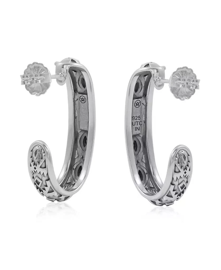American West Jewelry Sterling Silver Black Onyx Patterned J-Hoop 1 Inch Earrings 5