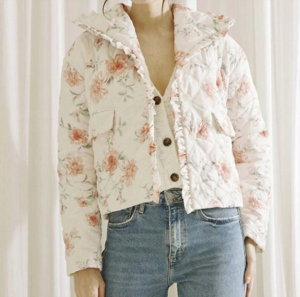 STORIA Storia - Addie Pastel Rose Print Quilted Puffer Jacket 1