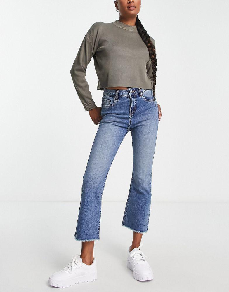 Miss Selfridge Miss Selfridge Petite cropped kickflare jean in mid wash