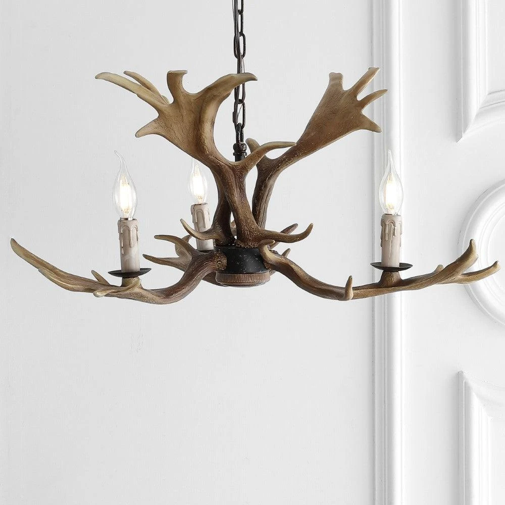 JONATHAN Y Eldora 27" Adjustable Resin Antler 3-Light LED Chandelier 4