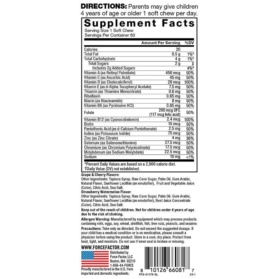 Force Factor Kids Super Chews Multivitamin 3 Fruity Flavors 3