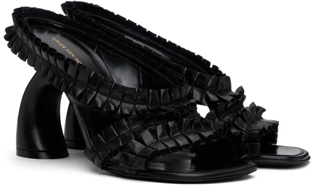 Dries Van Noten Black Ruffled Leather Heeled Sandals 4