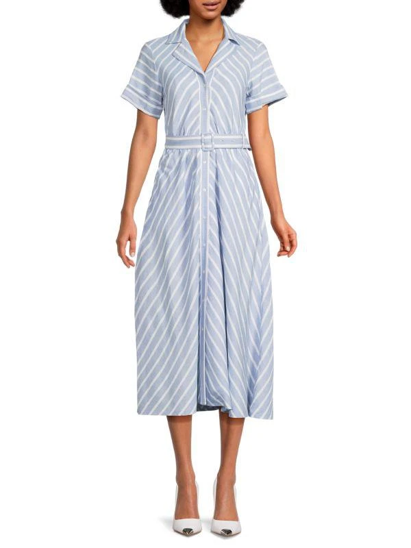 Tahari Striped Linen Blend Midaxi Shirtdress 1
