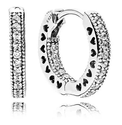 PANDORA Pandora Hoop Silver Earrings With Clear Cubic Zirconia, 15 Mm