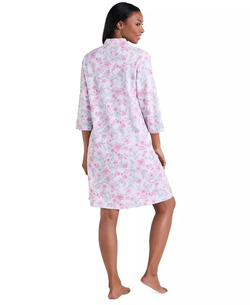 Miss Elaine Women's 3/4-Sleeve Printed Short Zip Robe