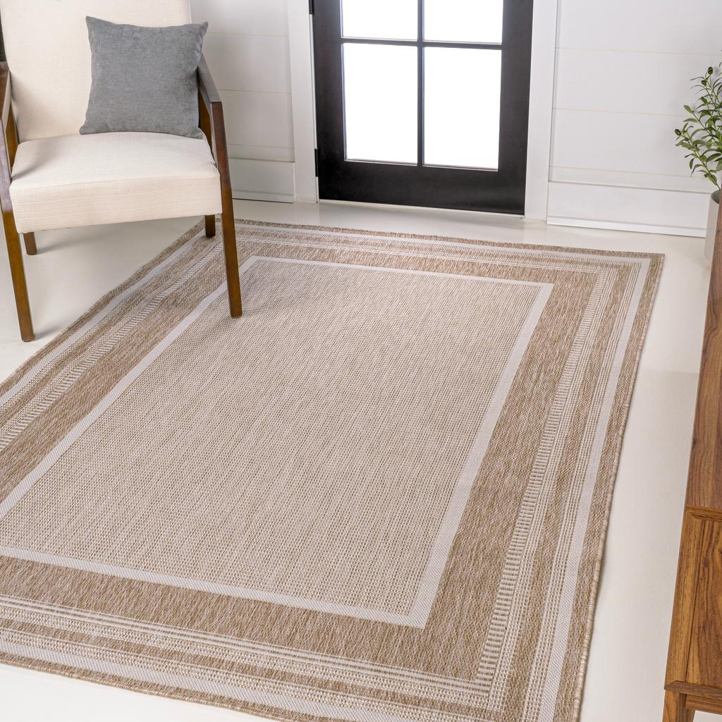 JONATHAN Y Beckett Classic Casual Border Stripe Beige/Cream Indoor/Outdoor Area Rug