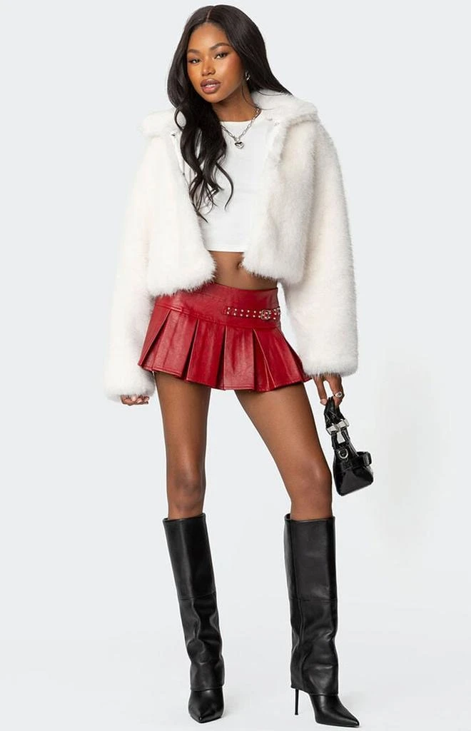 Edikted Carmine Faux Leather Pleated Mini Skirt 1