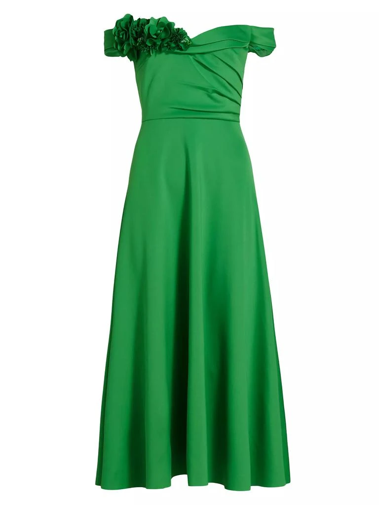 Badgley Mischka Off-the-Shoulder Rosette Midi-Dress 1